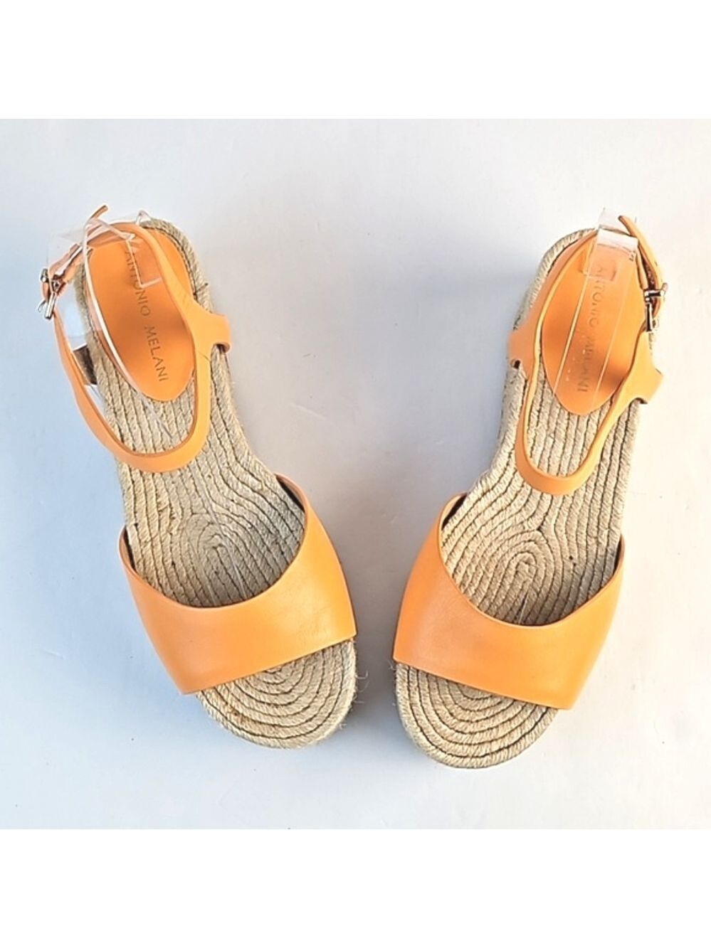 Antonio Melani Light Orange Leather Platform Wedge Ankle Strap Espadrill… - Picture 9 of 16